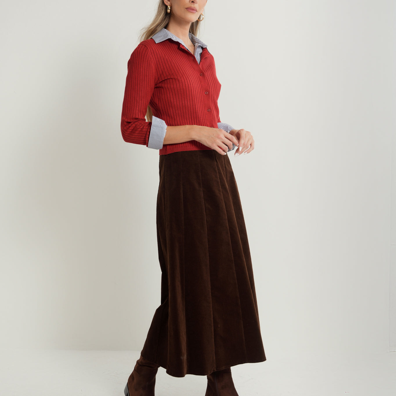 Corduroy Maxi Panel Skirt