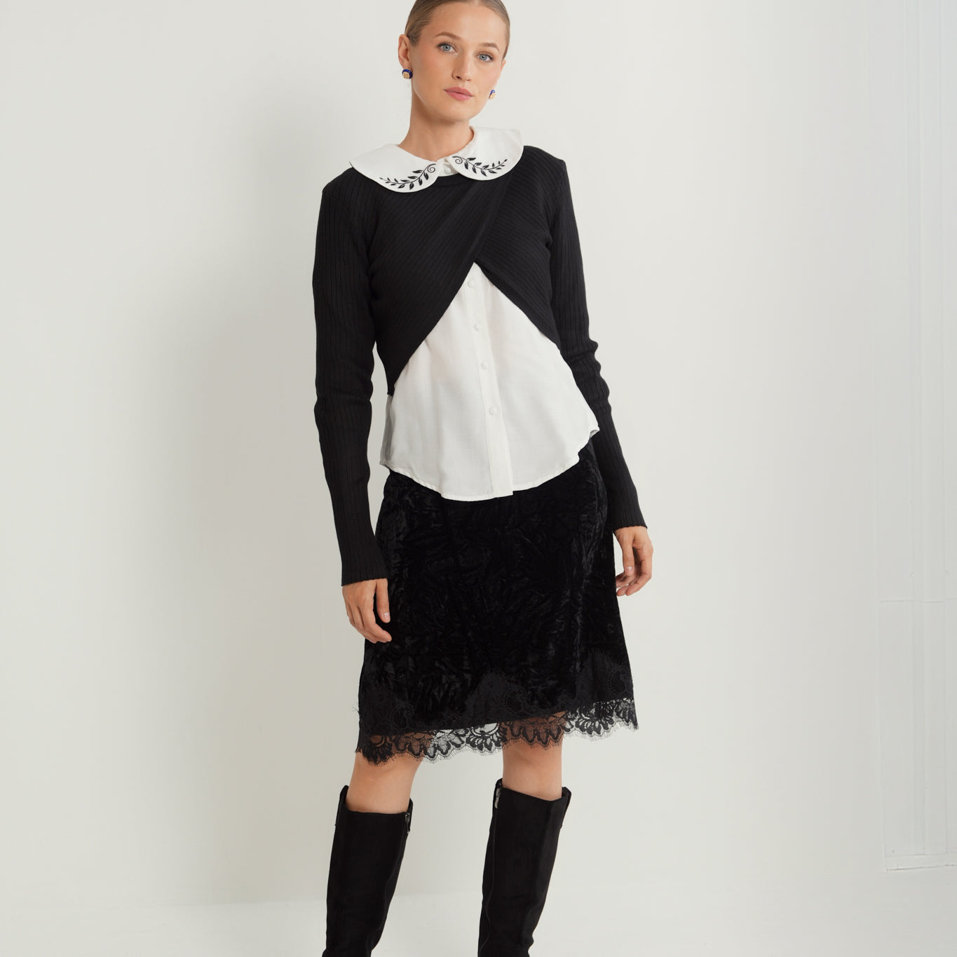Velour Lace A-Line Skirt