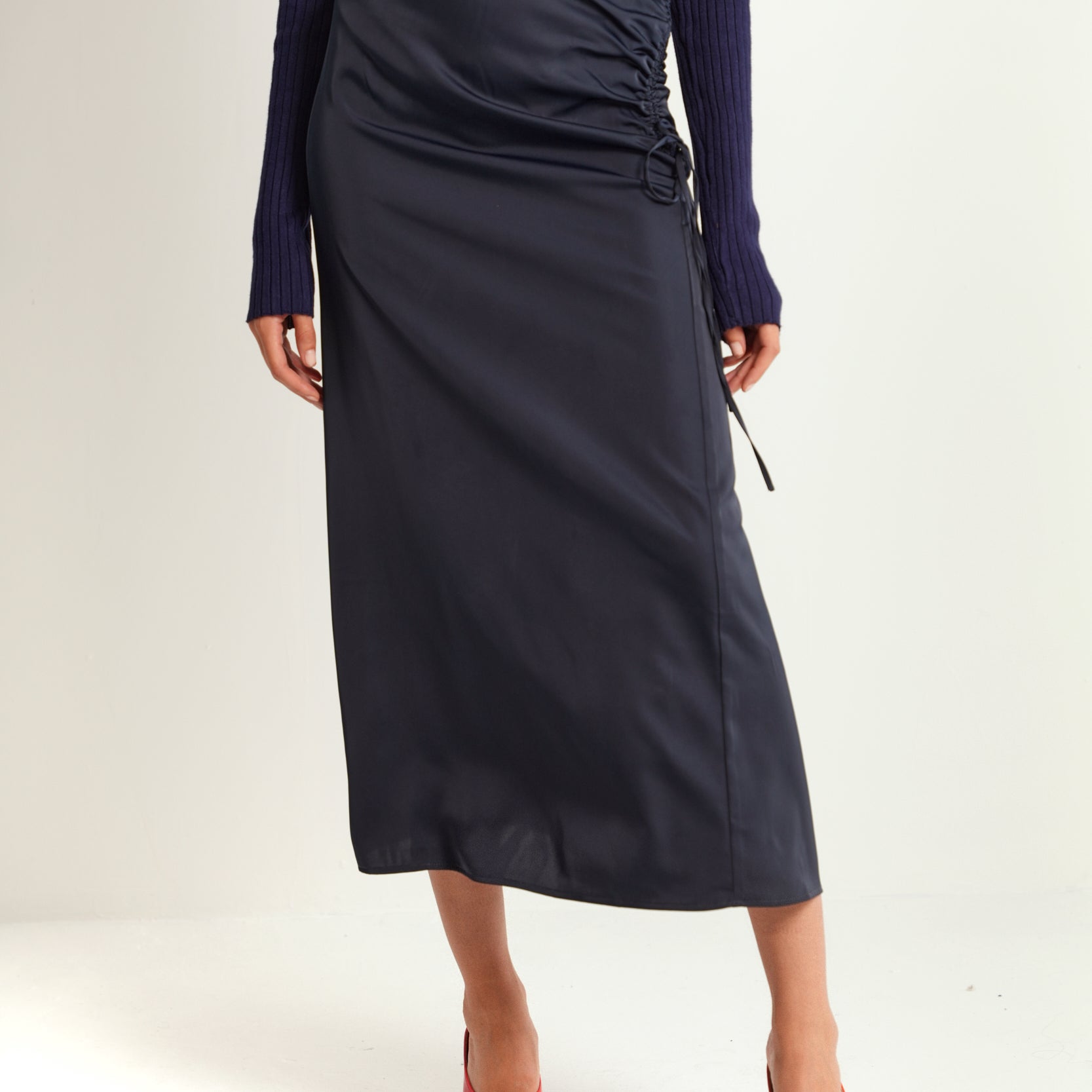 Satin Side Ruching Skirt
