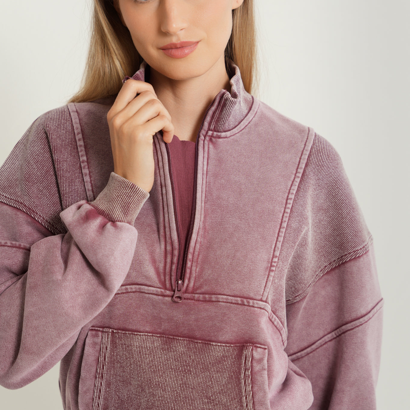 Wash Oversized Half Zip Semi Cropped Sweater