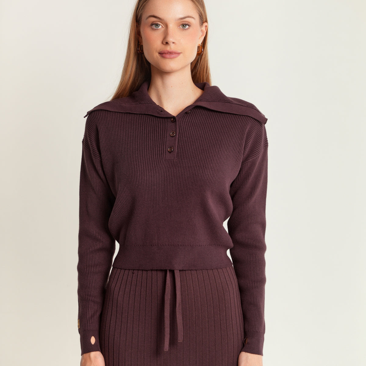 Rib Knit Button High Neck Sweater