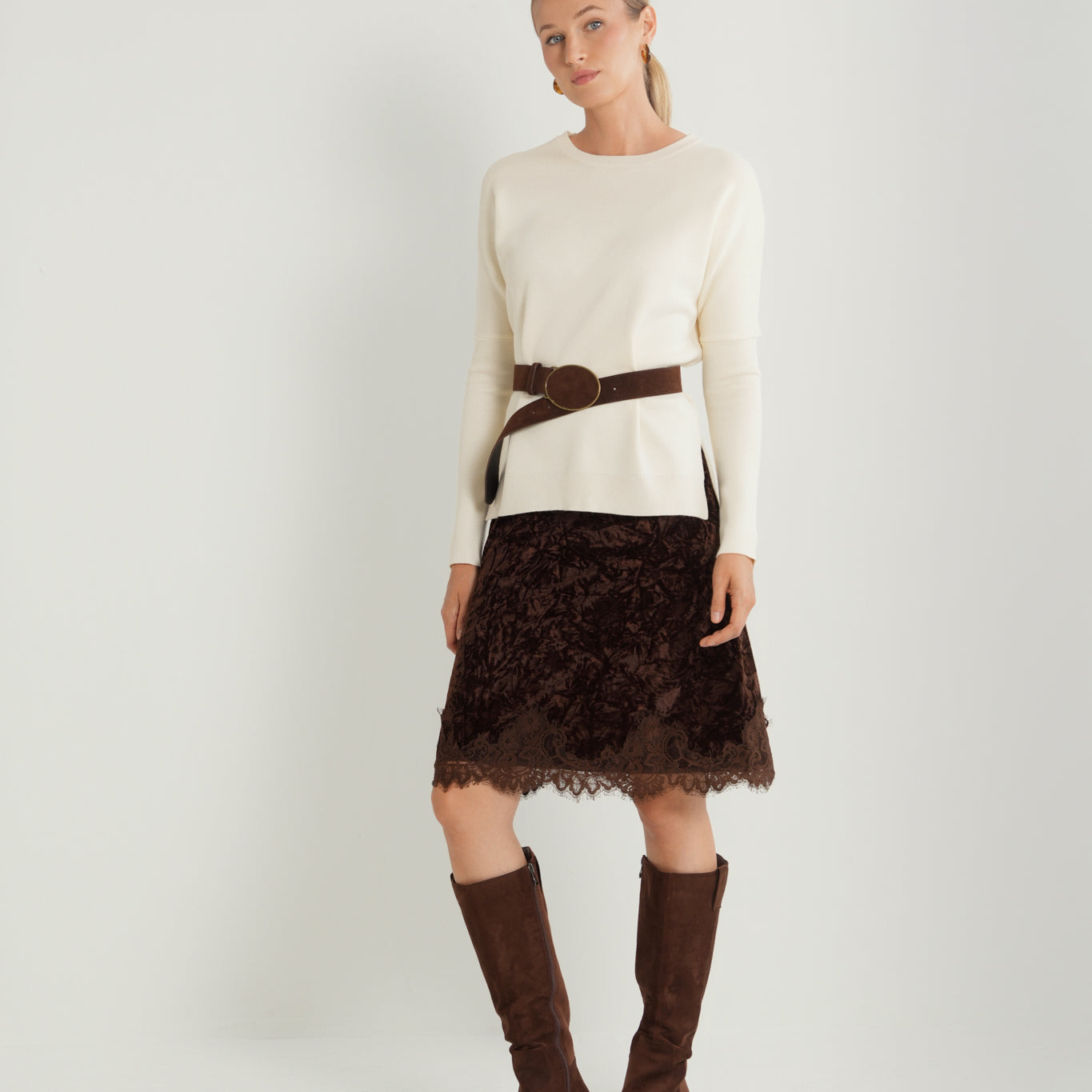 Velour Lace A-Line Skirt