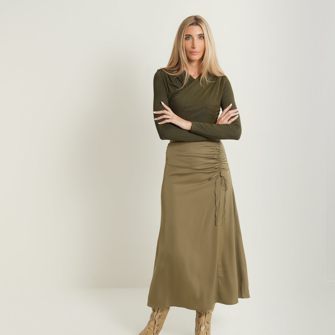 Satin Side Ruching Skirt