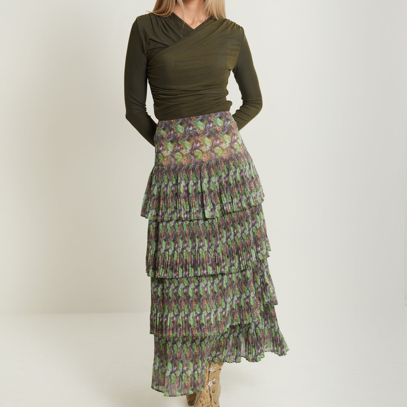 Tier Crinkle Pleat Skirt