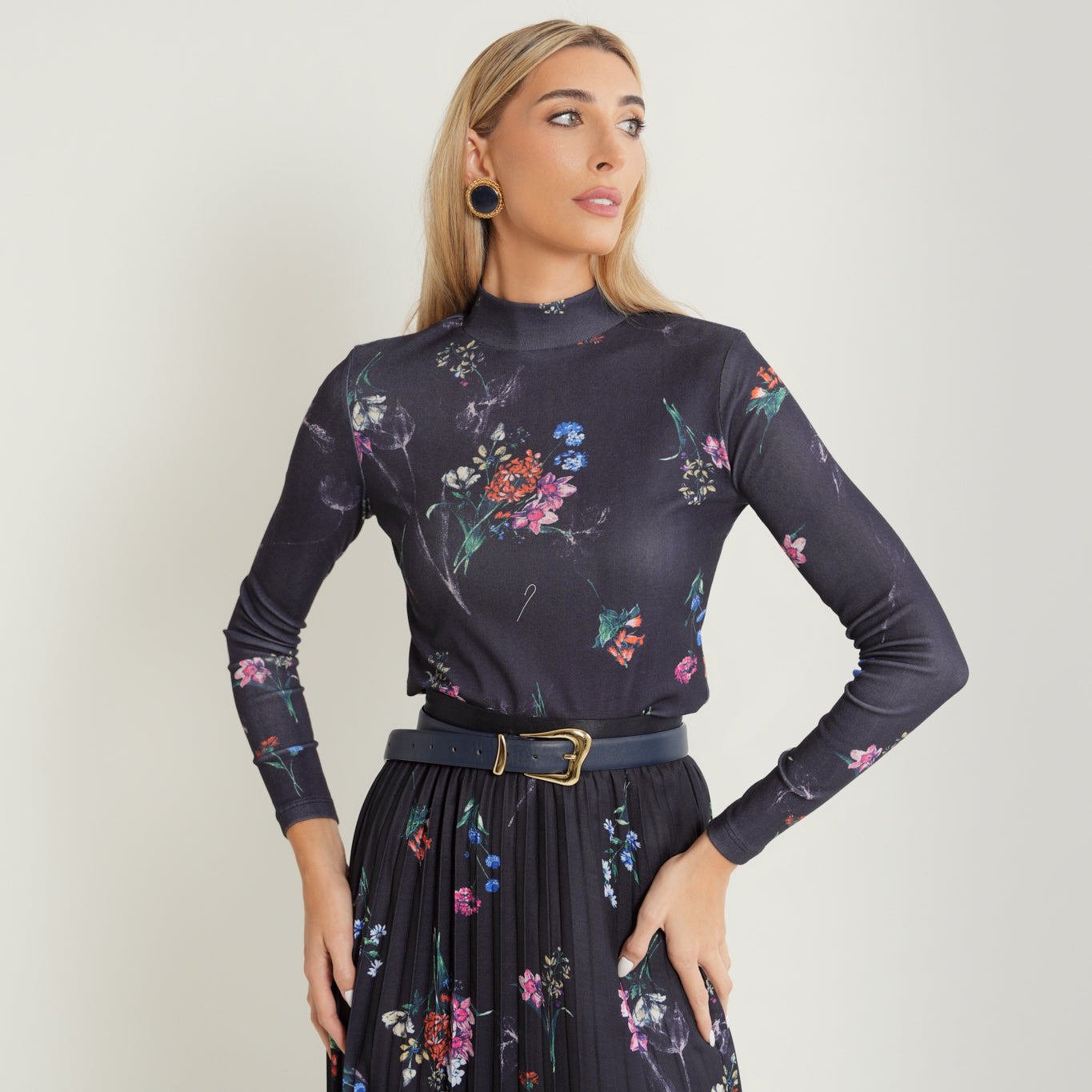 Printed Mock Neck Top