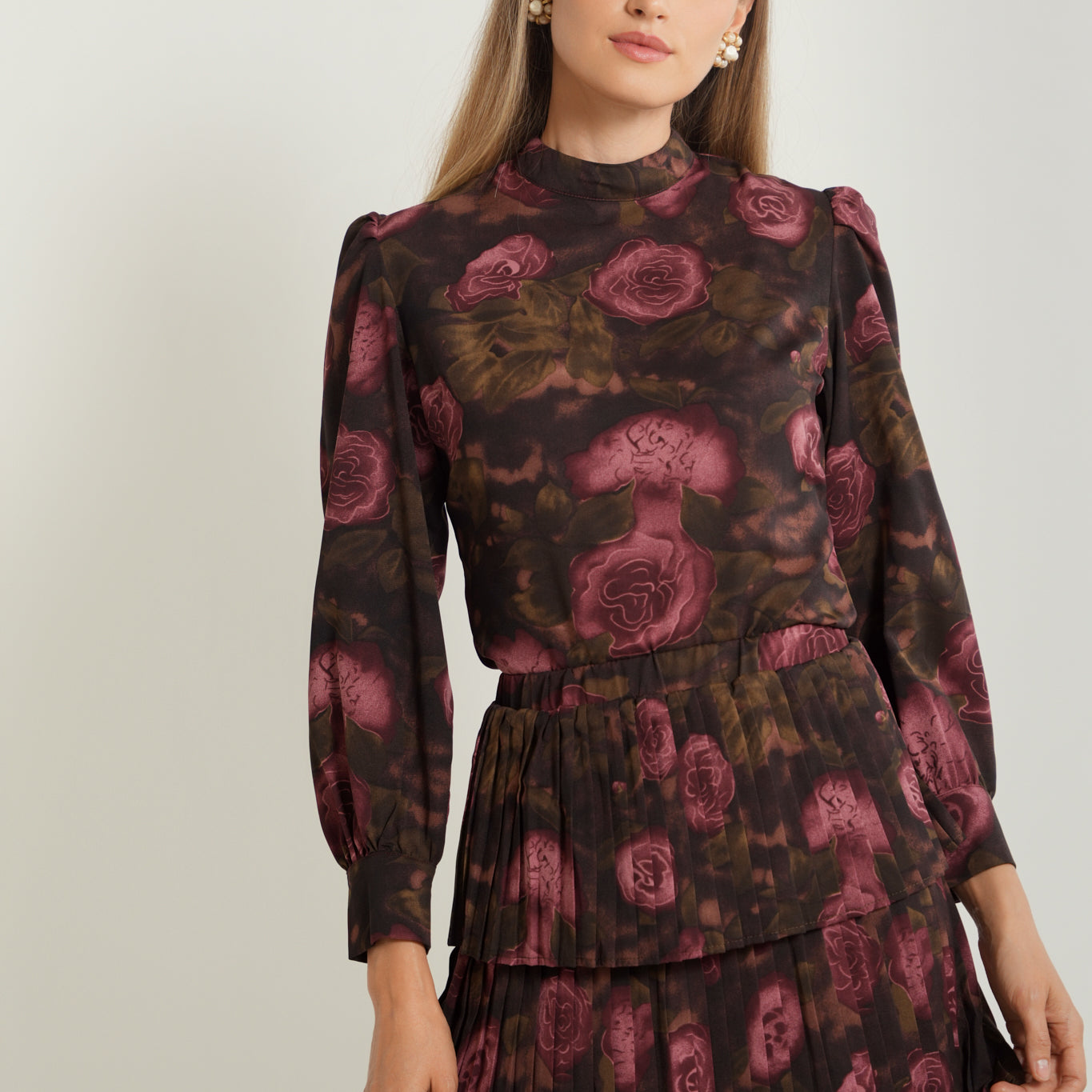 Stand Collar Print Blouse