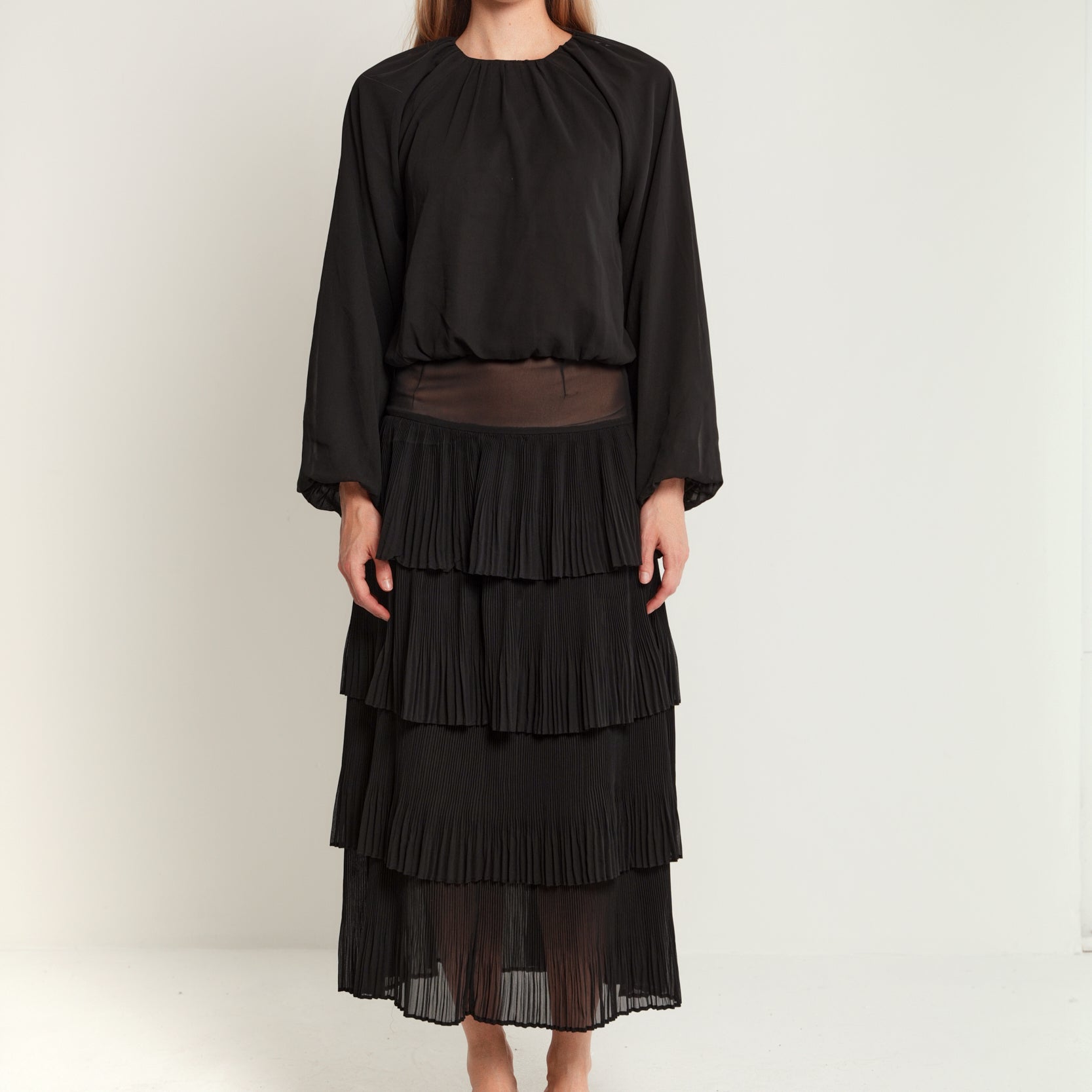 Tier Crinkle Pleat Skirt