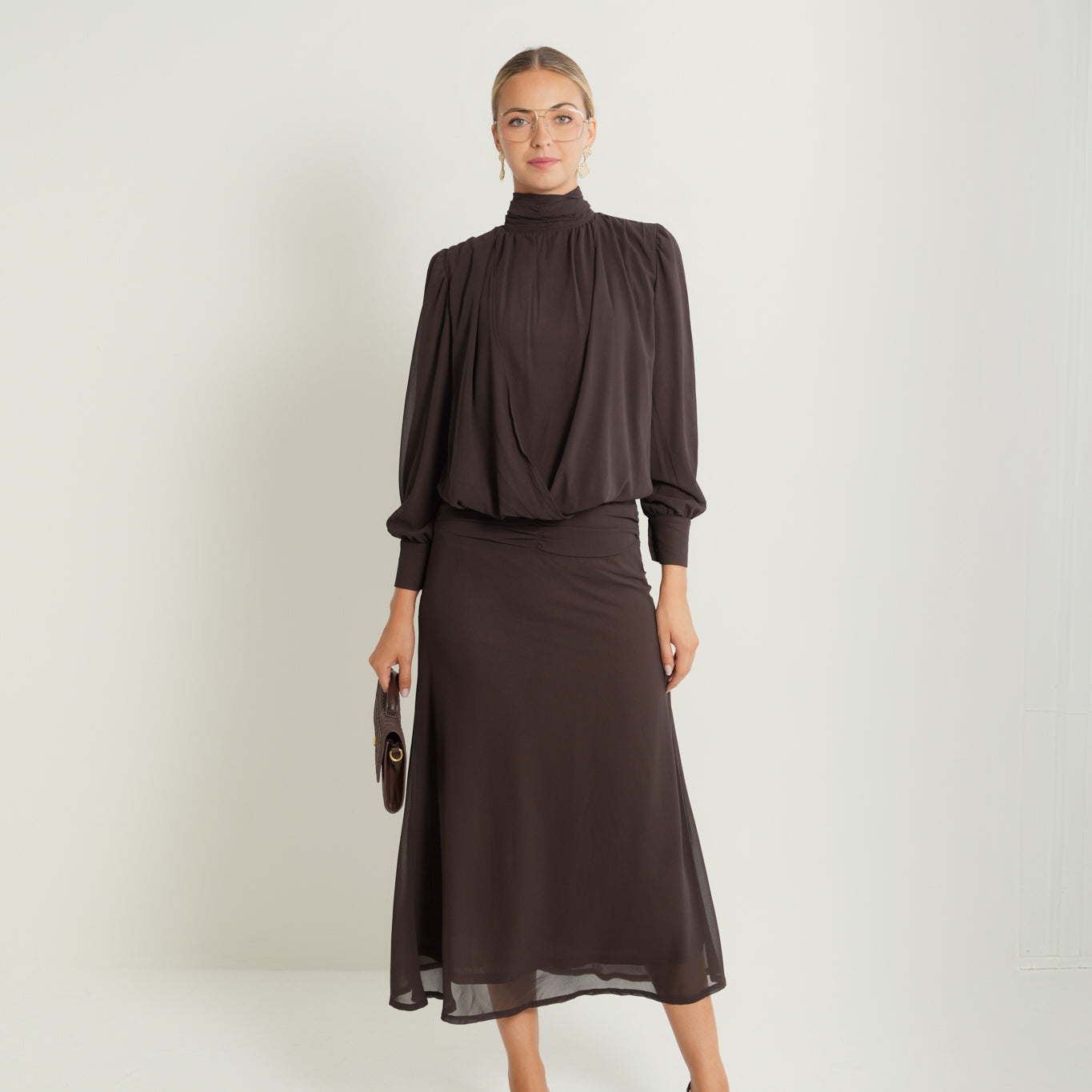 Yoke Ruching Slip Skirt