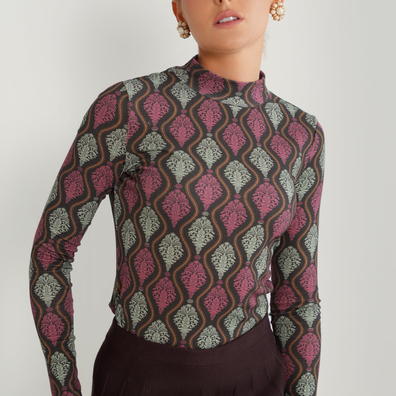 Printed Mock Neck Top