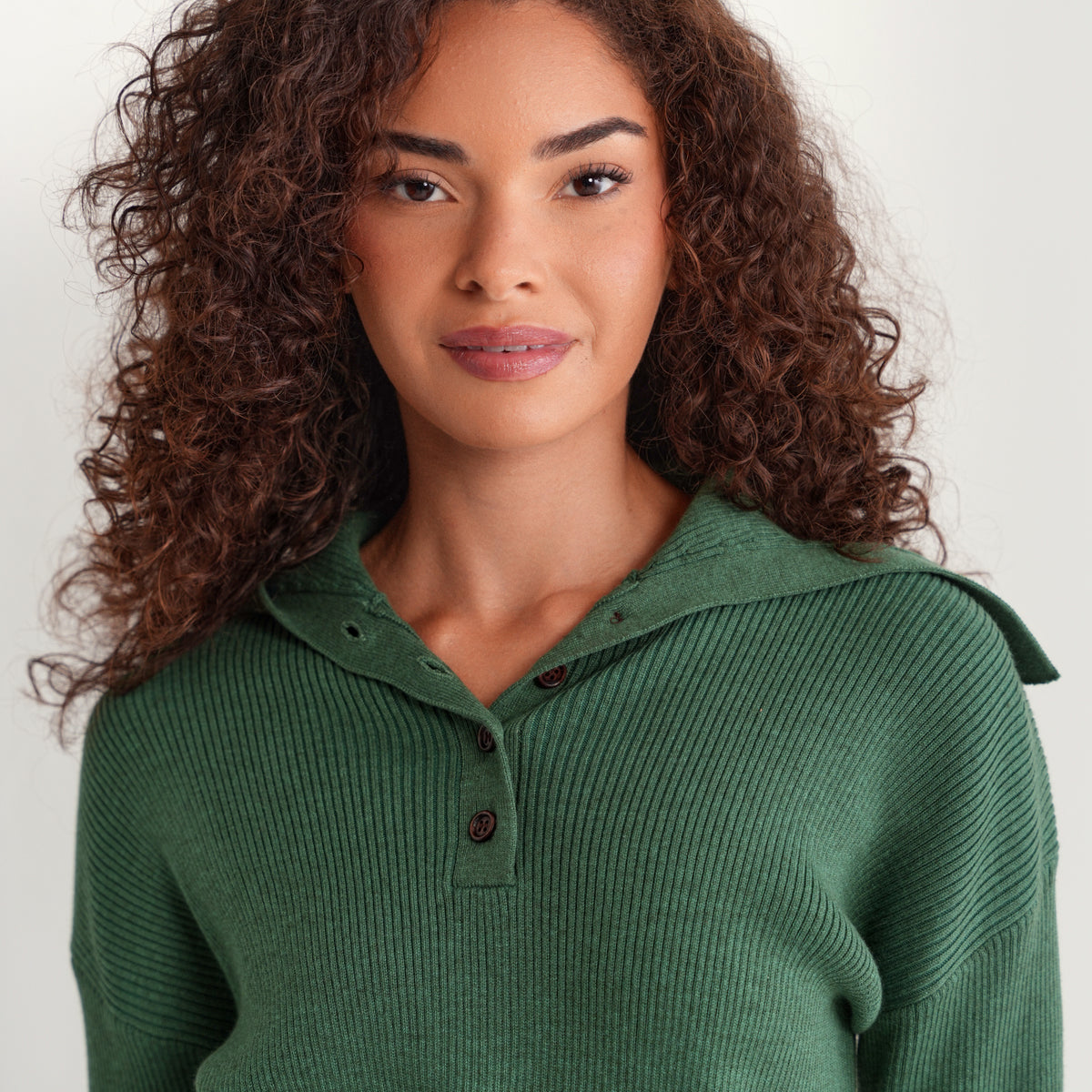 Rib Knit Button High Neck Sweater