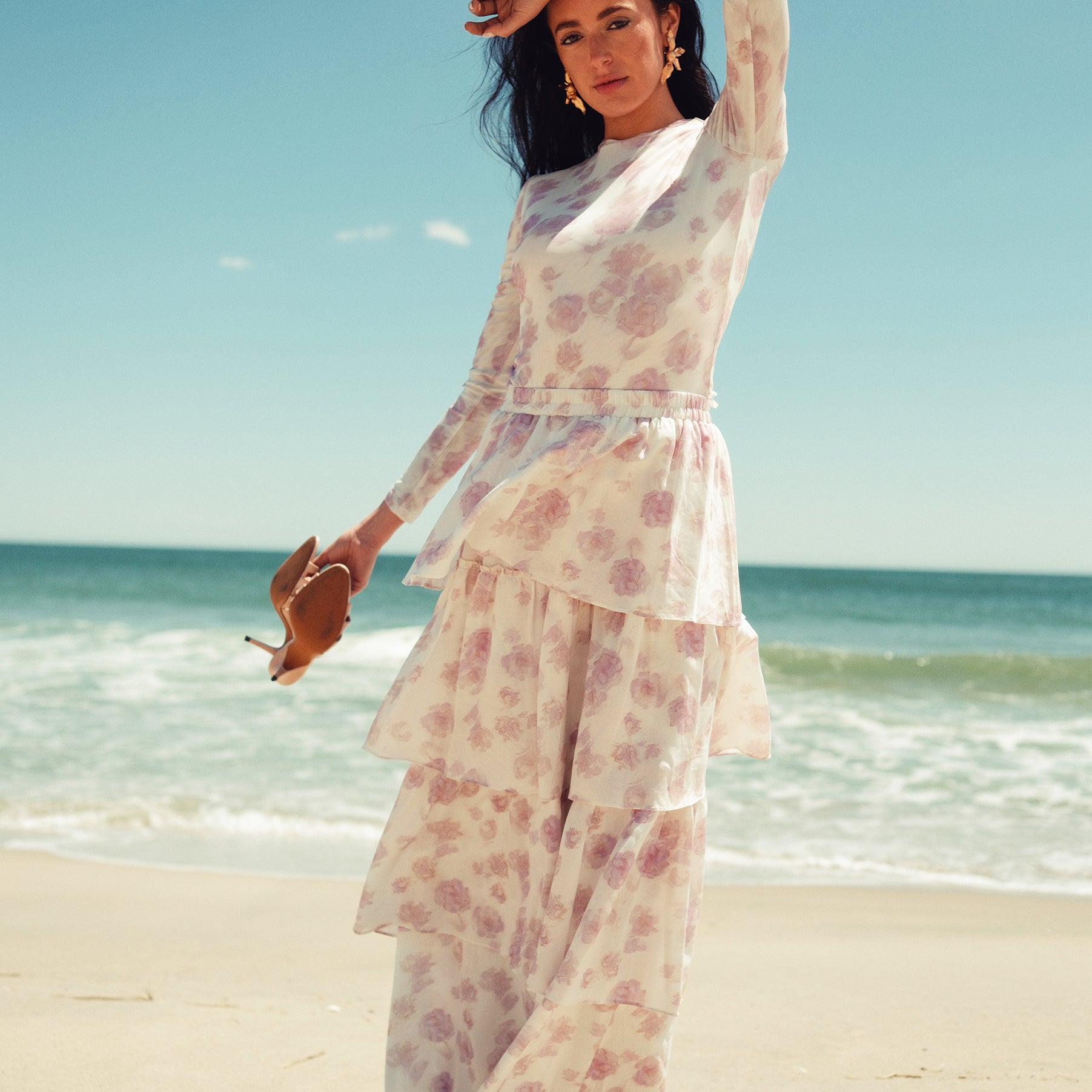 Layered Linen Feel Maxi Skirt