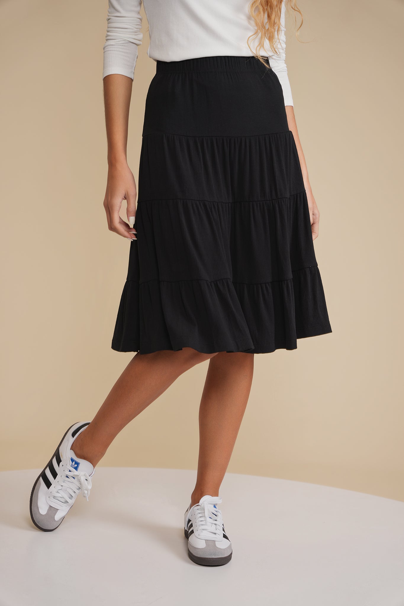 Soft Rib Tiered Skirt