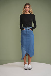 Colorblock Denim Skirt