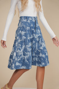 Print Denim Tier Skirt