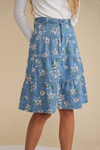 Print Denim Tier Skirt