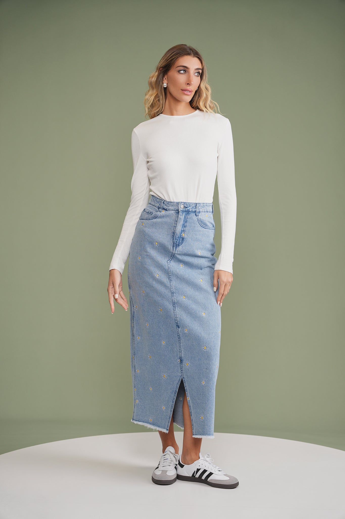 DIANTE ROLL SLIT DENIM SKIRT グレーMサイズ Women's Denim midi skirt with slit | Grey | Diesel