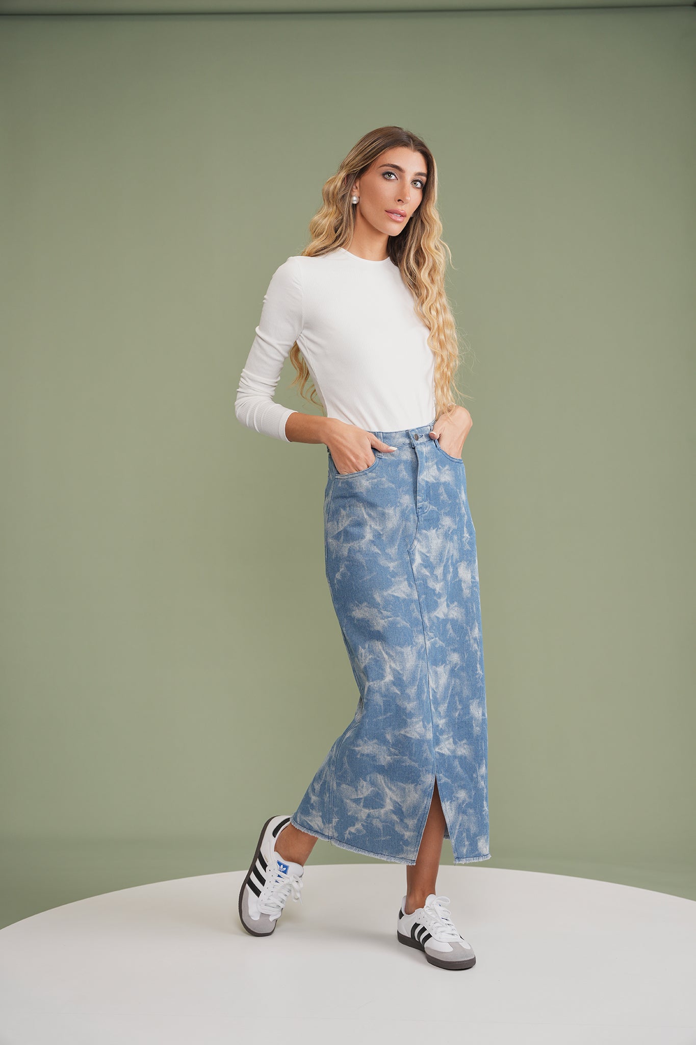 スカート SLITS DENIM SKIRT Print Denim Skirt With Slit – udelny.com