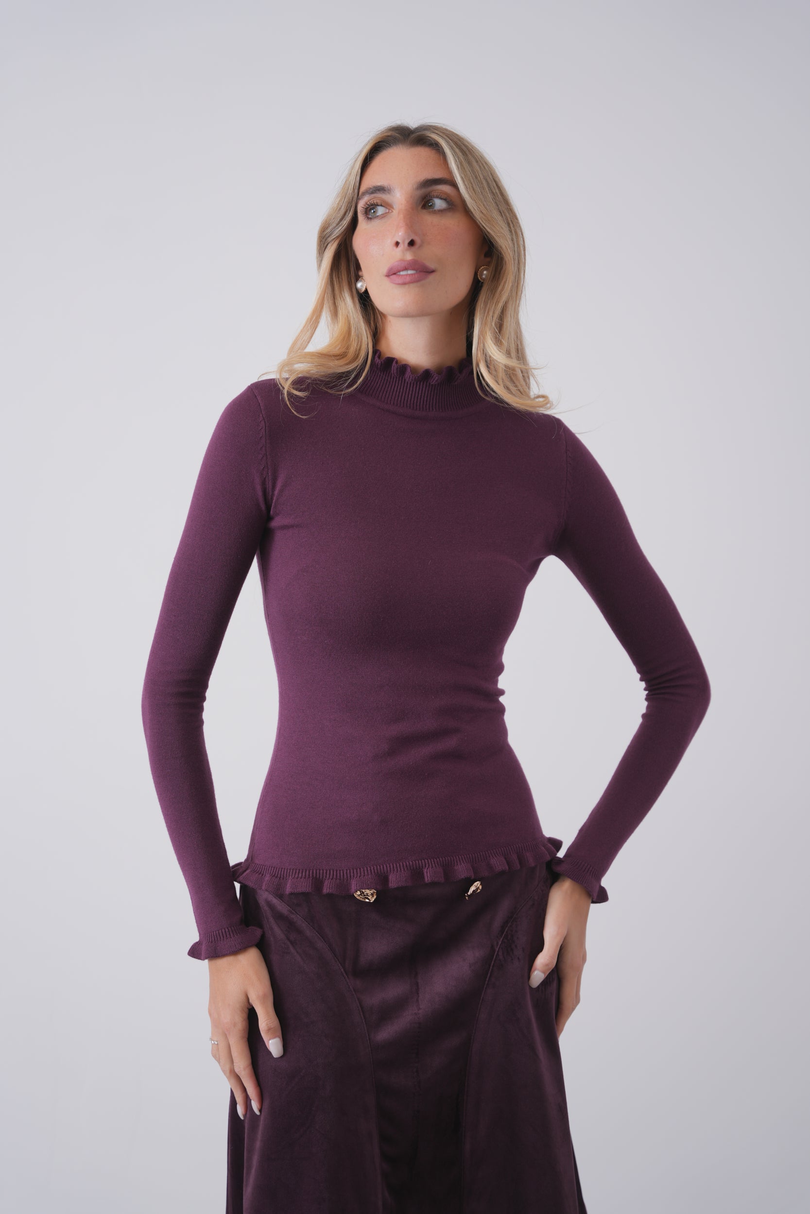 ruffle mock neck