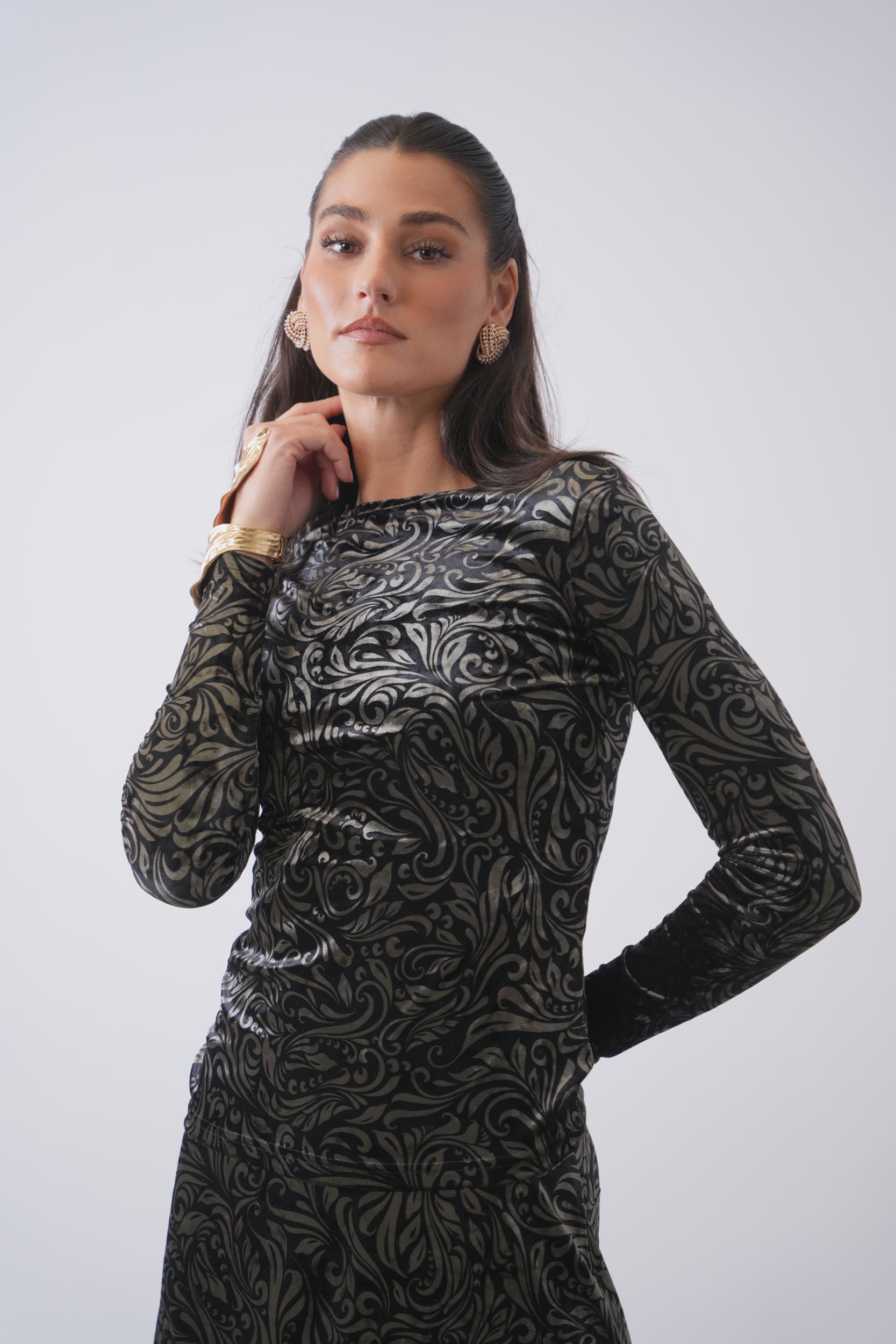Velour Crew Neck Top
