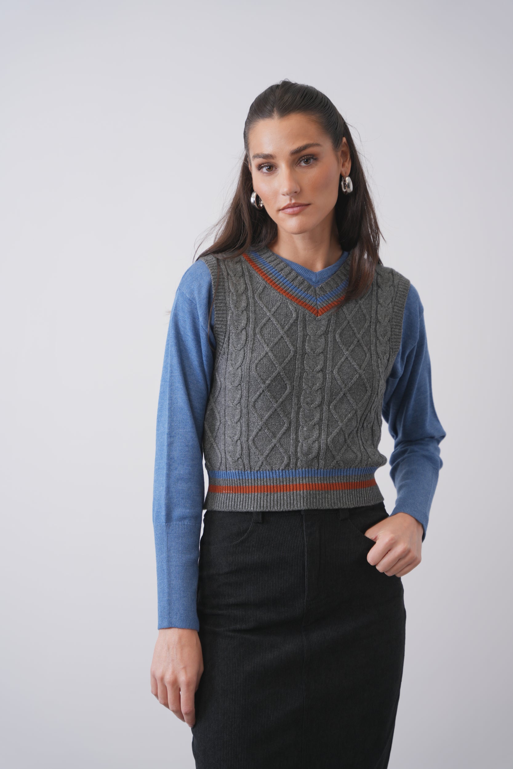 The Jackie Varsity V Neck Vest