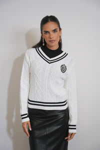 The Jackie Varsity V Neck Sweater
