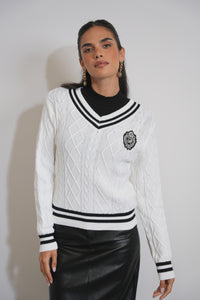 The Jackie Varsity V Neck Sweater