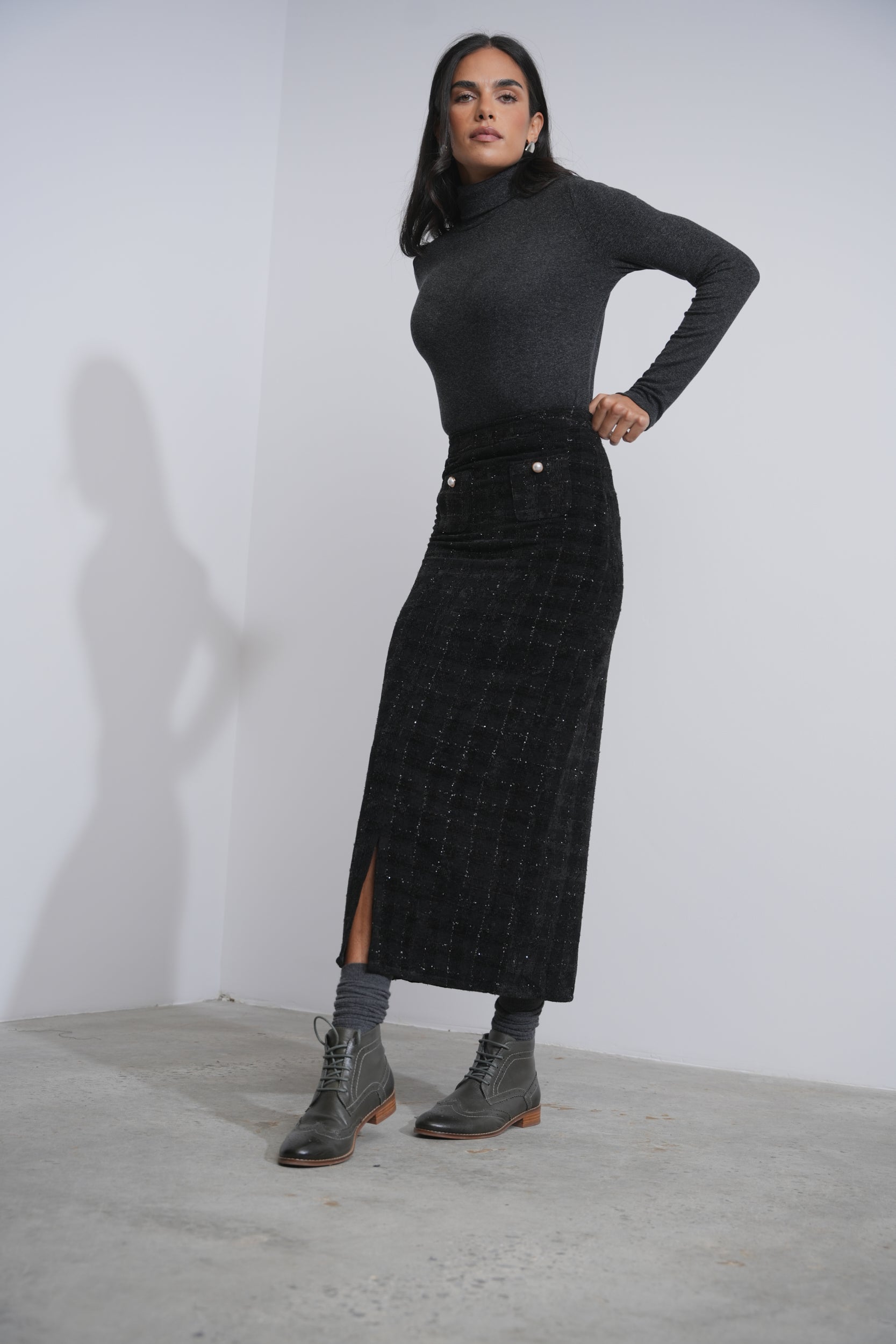 Tweed Skirt With Slit – udelny.com