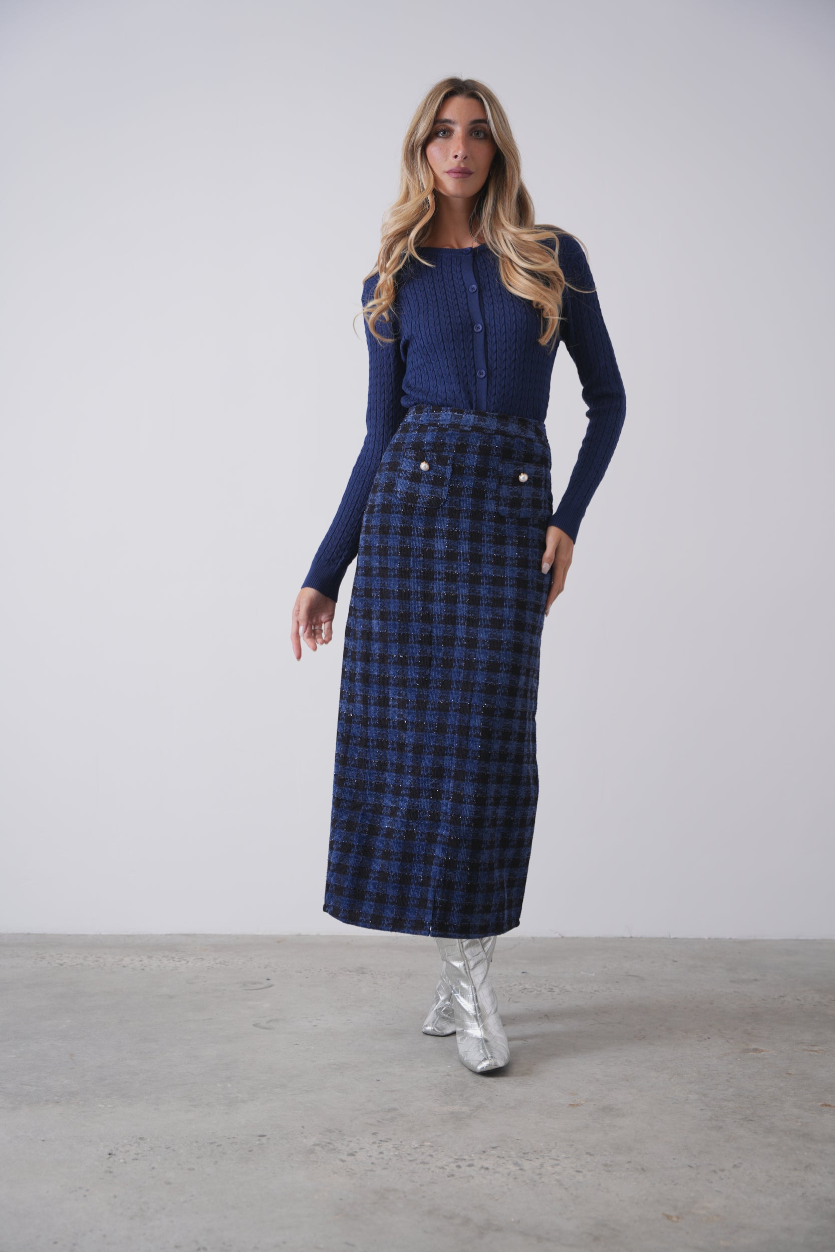 Tweed Skirt With Slit – udelny.com