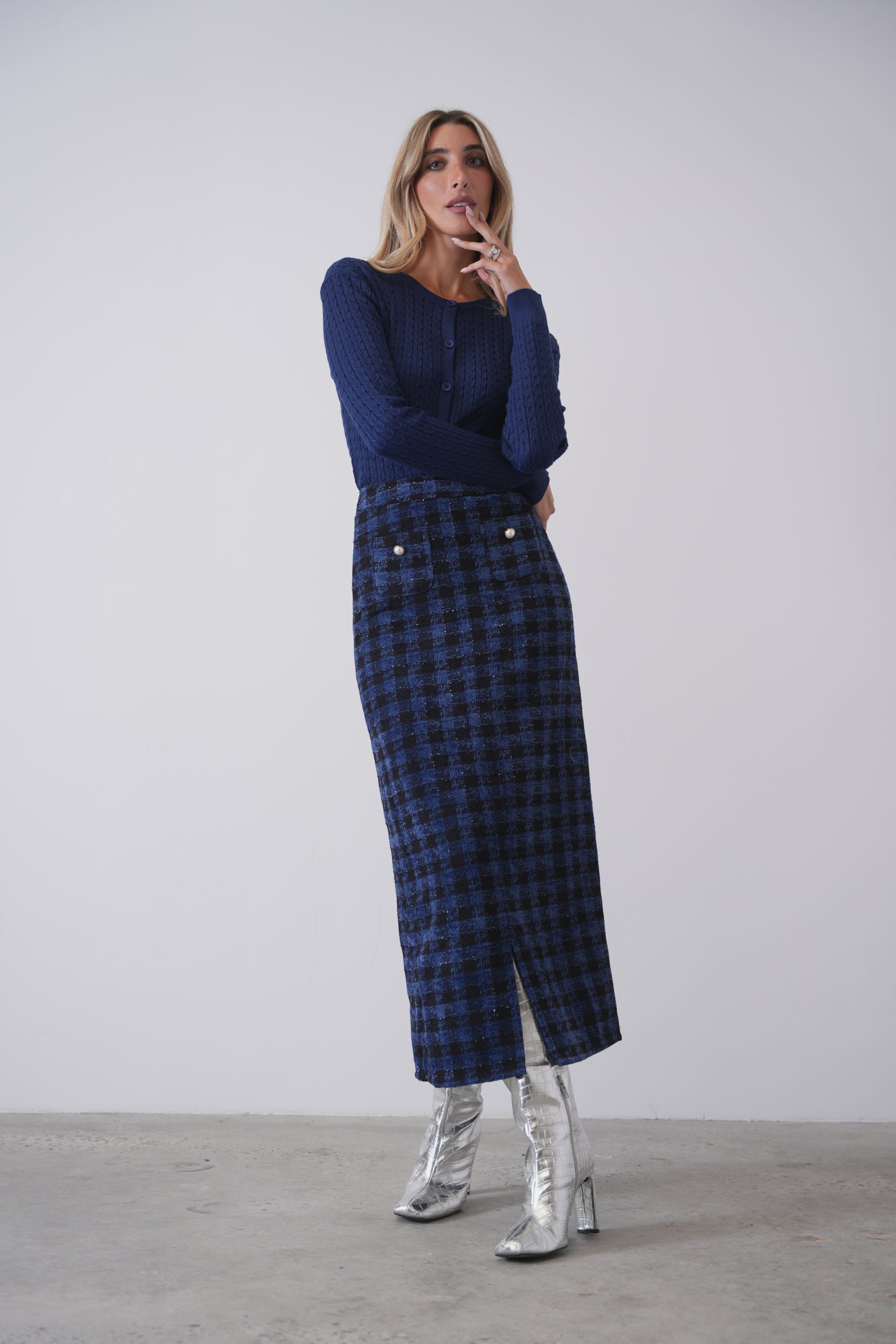 Tweed Skirt With Slit – udelny.com