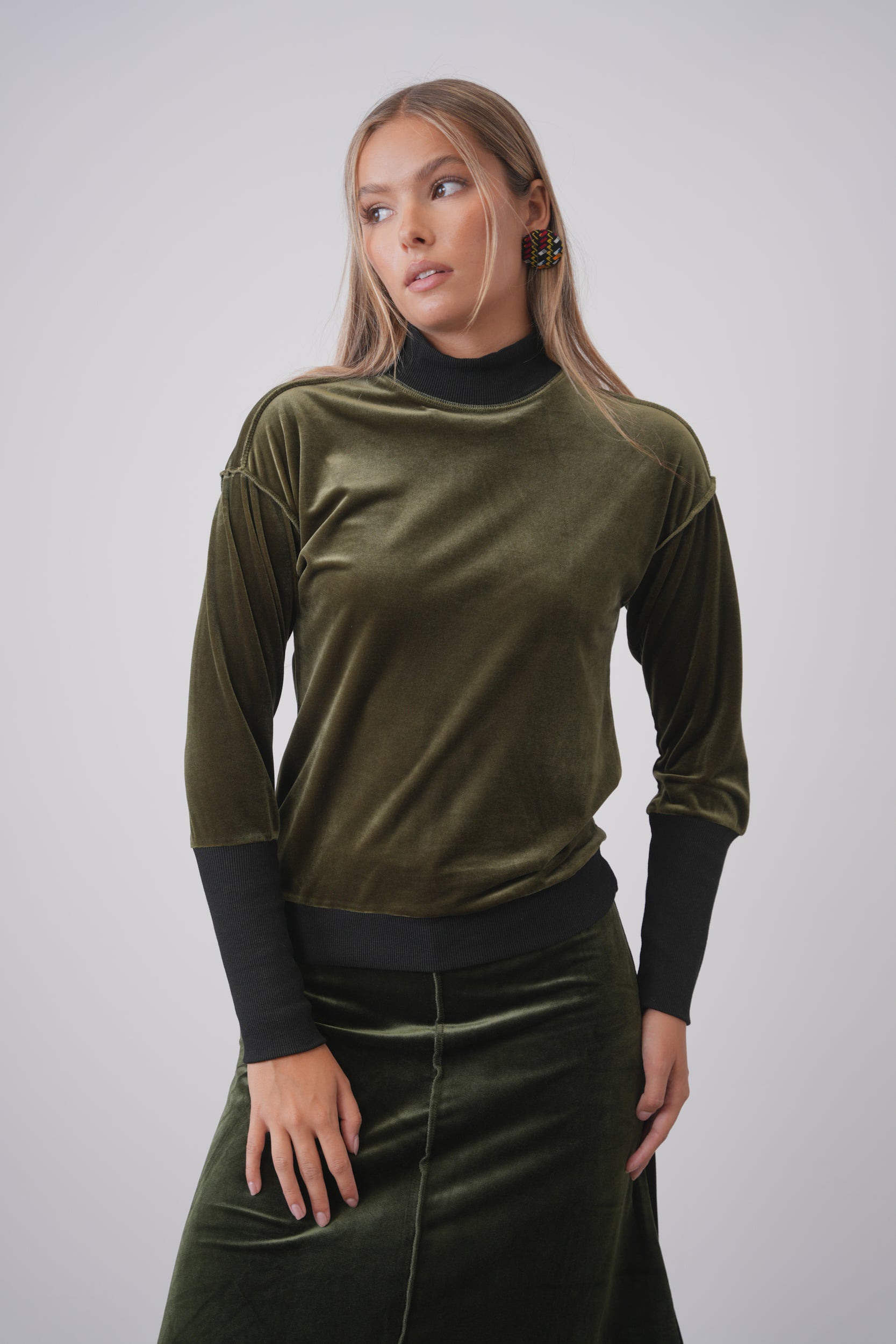 velour Mock Neck Top