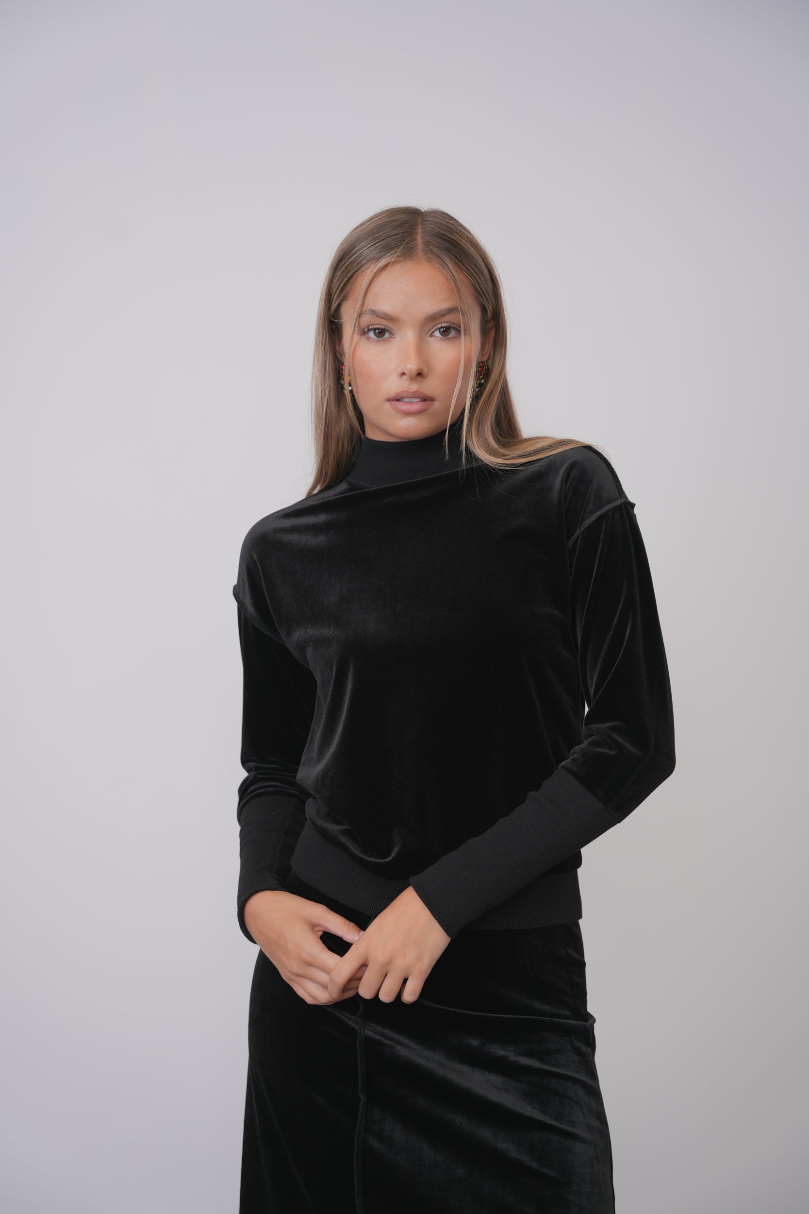 velour Mock Neck Top