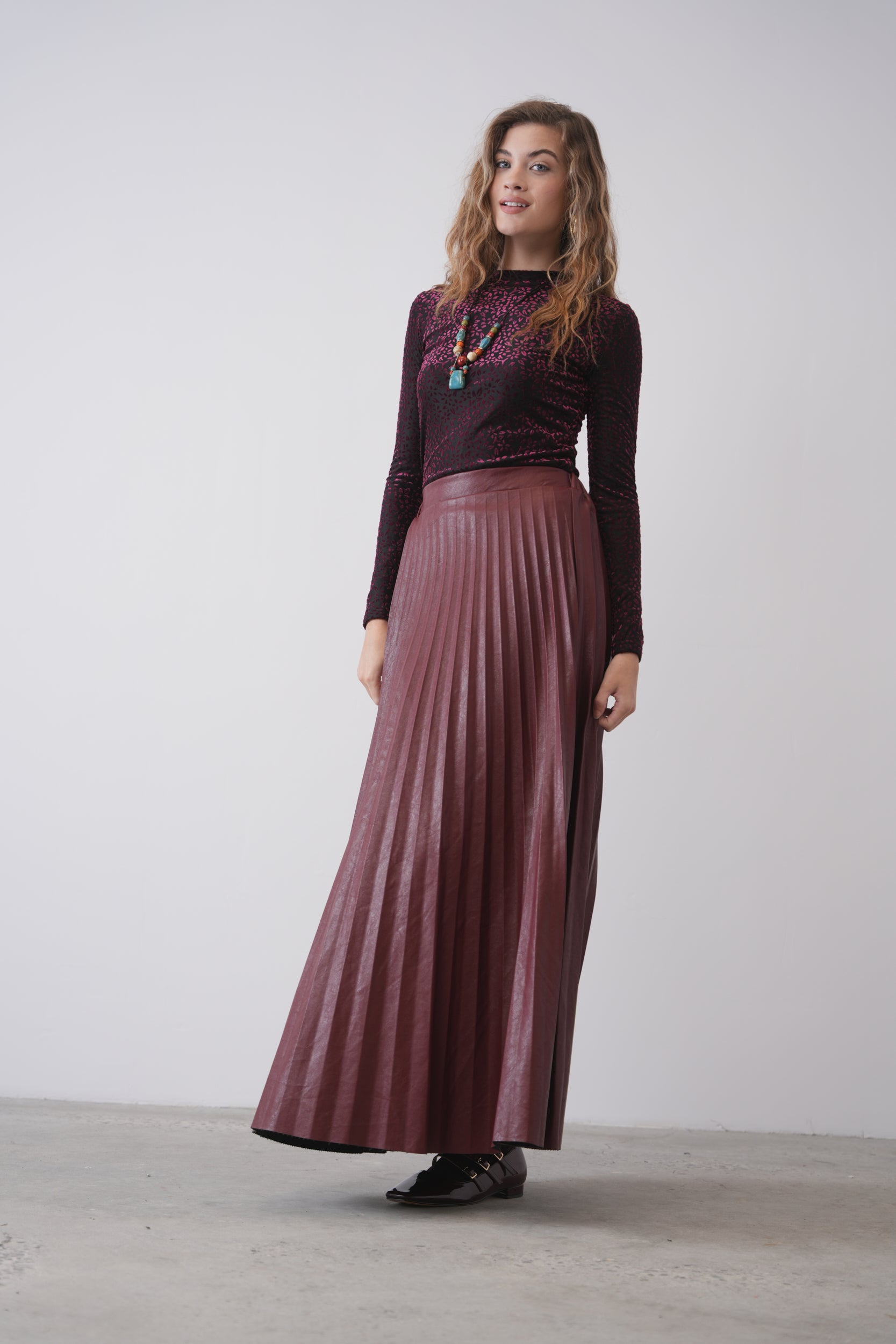 Maxi Leather Pleated Skirt