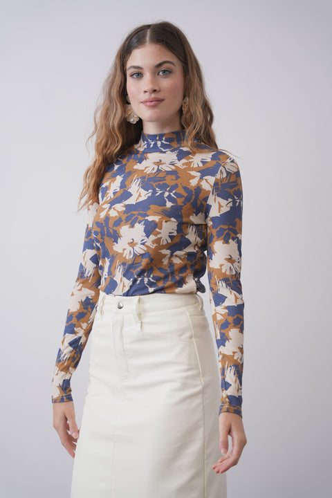 Mock Neck Print Rib Top – udelny.com