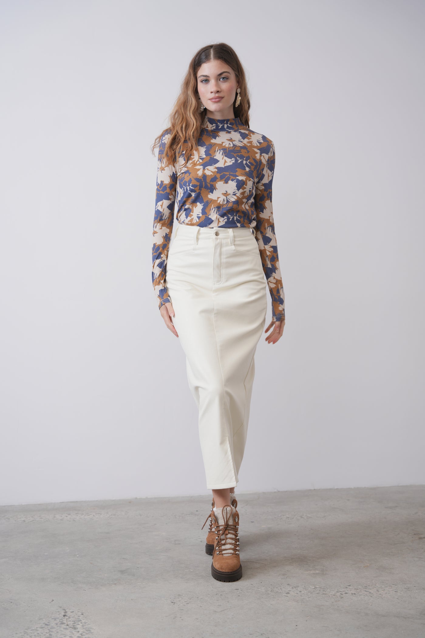 Mock Neck Print Rib Top – udelny.com