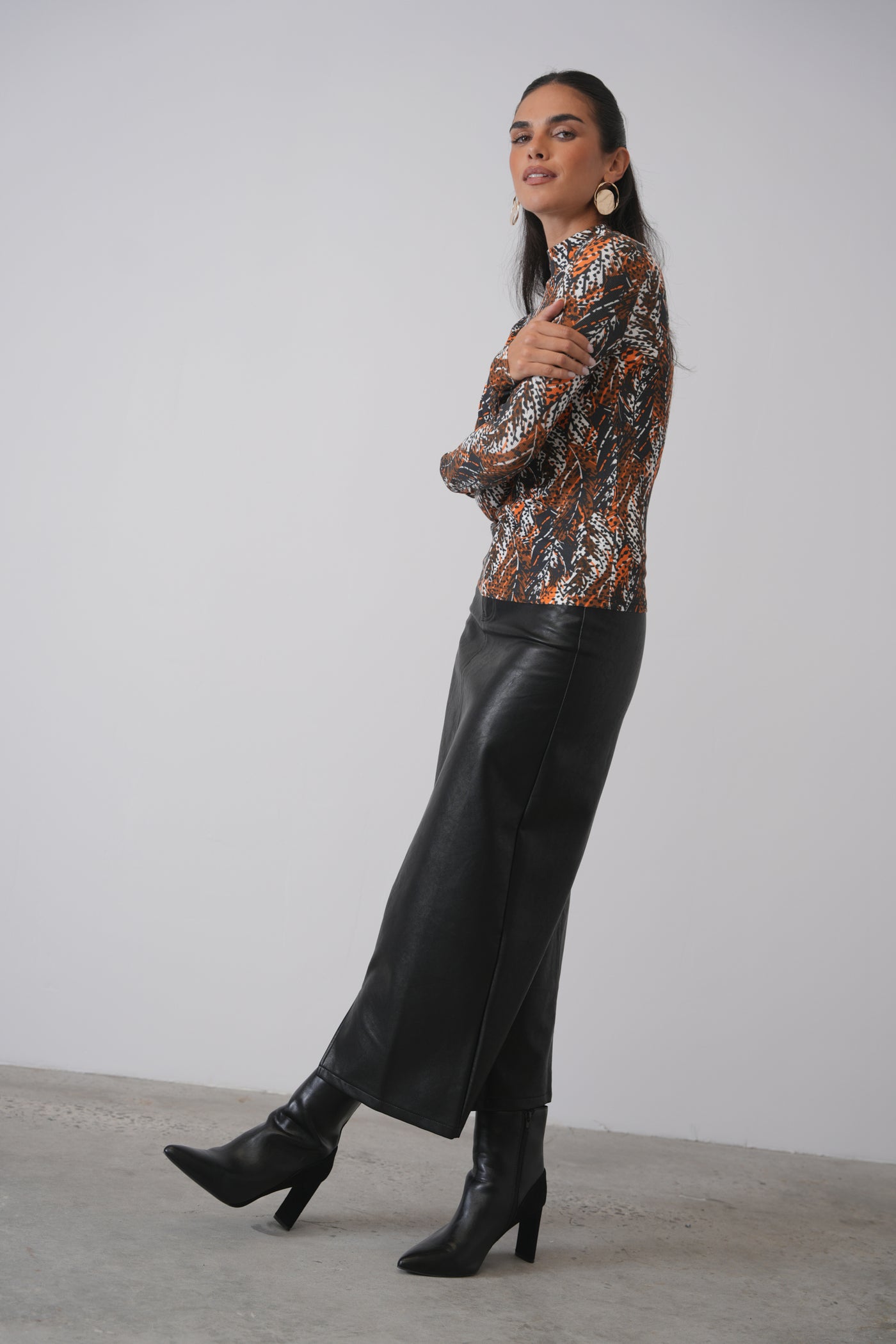 Mock Neck Print Rib Top – udelny.com