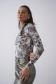 Mock Neck Print Rib Top