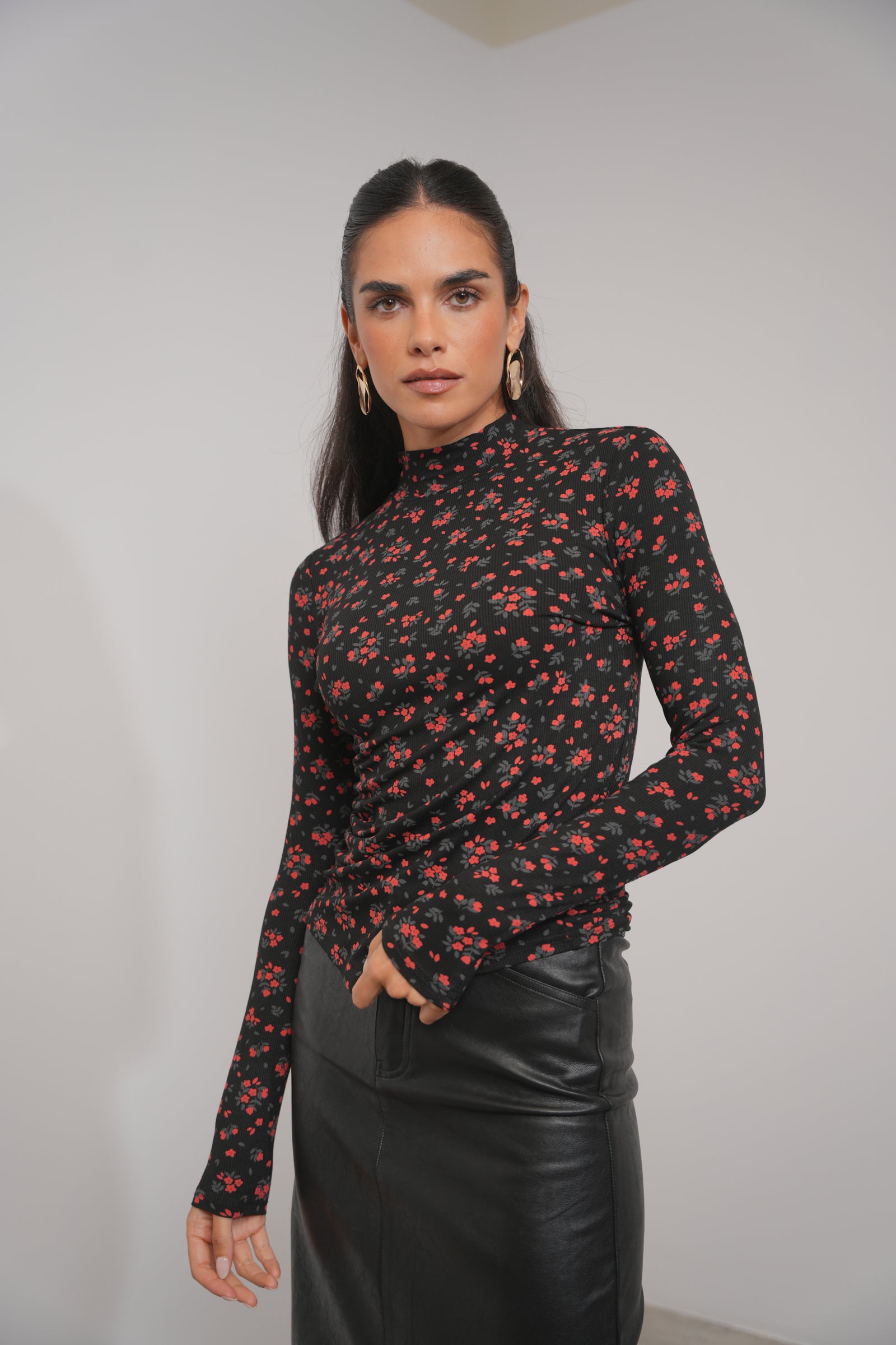 Mock Neck Print Rib Top – udelny.com