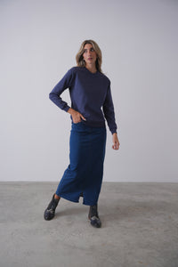 Stretch Denim Skirt With Slit