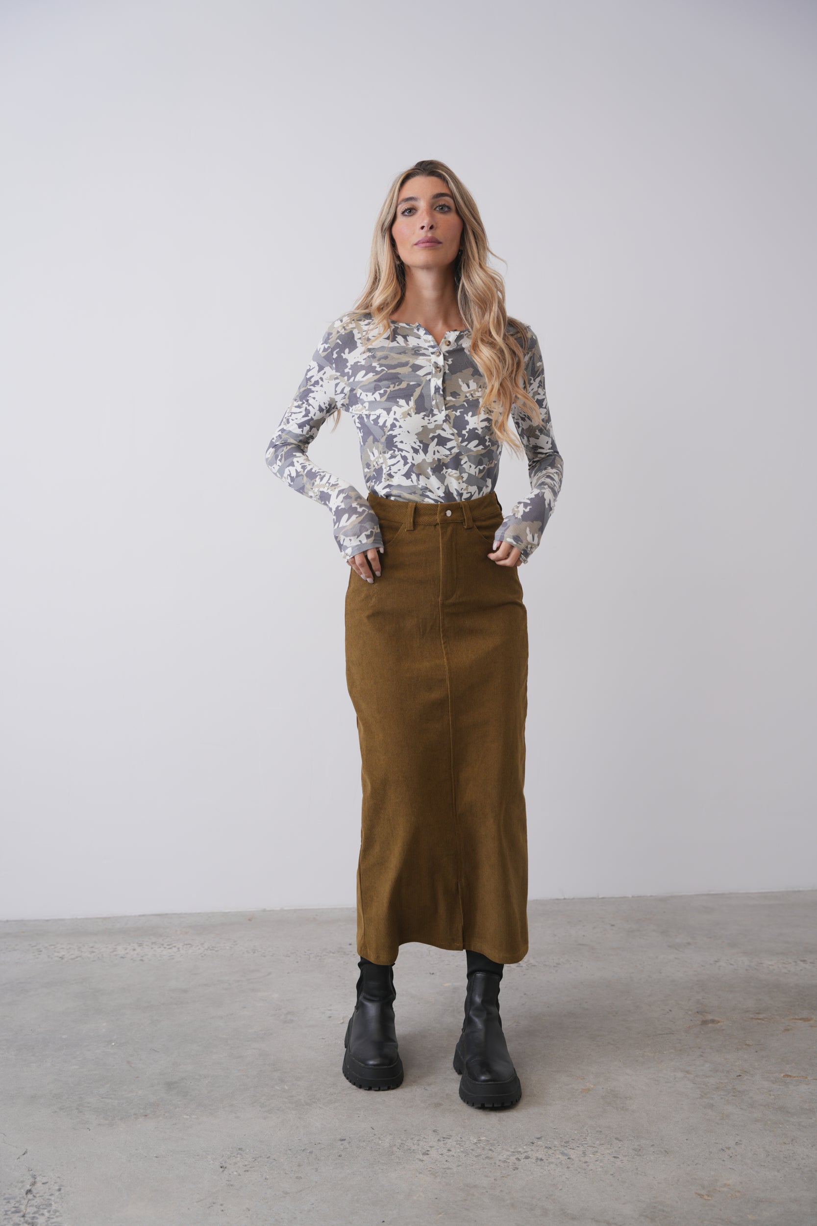 Corduroy Straight Midi Skirt