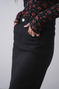 Stretch Denim Skirt With Slit