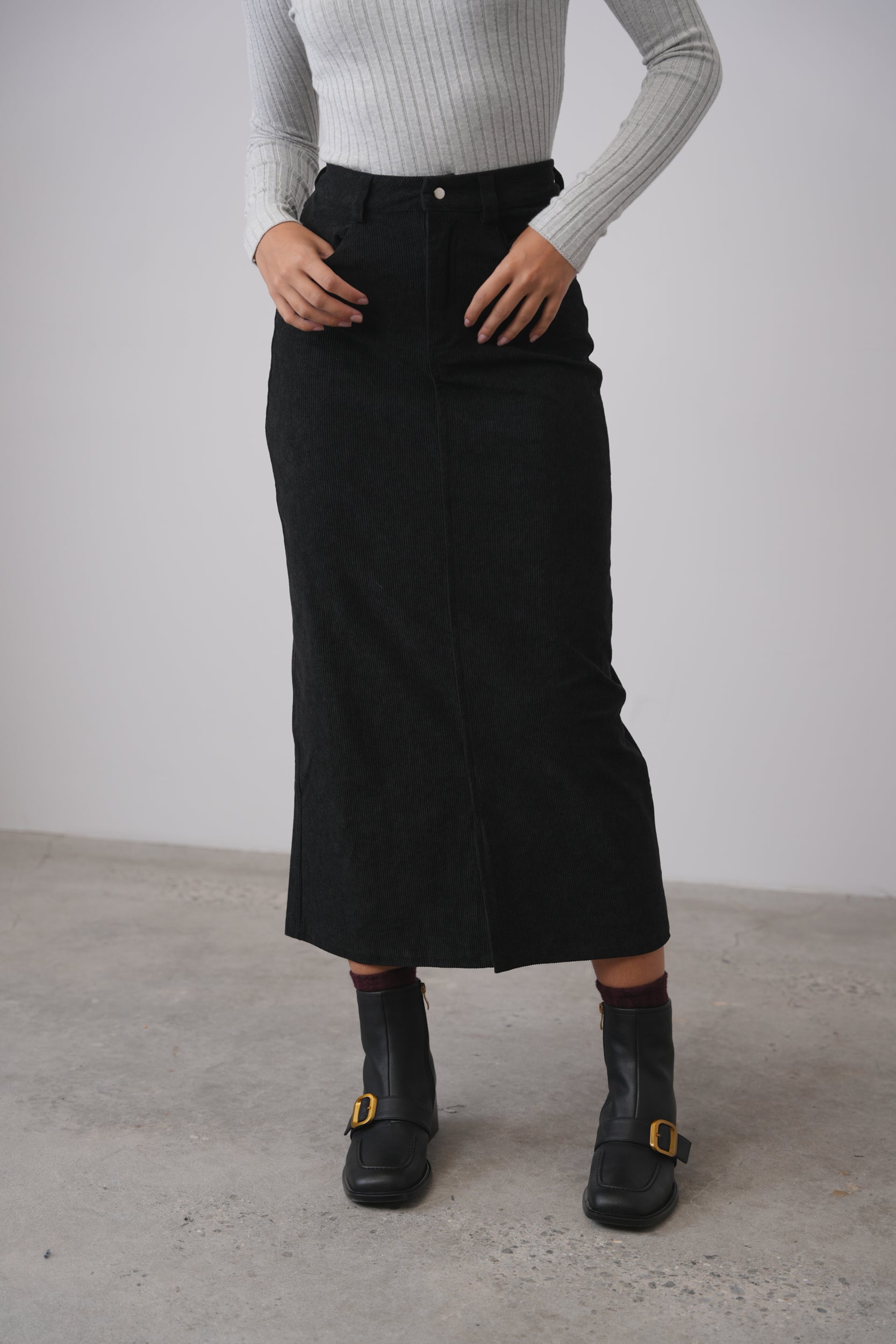 Corduroy Straight Midi Skirt