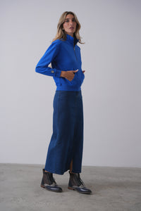 Stretch Denim Skirt With Slit