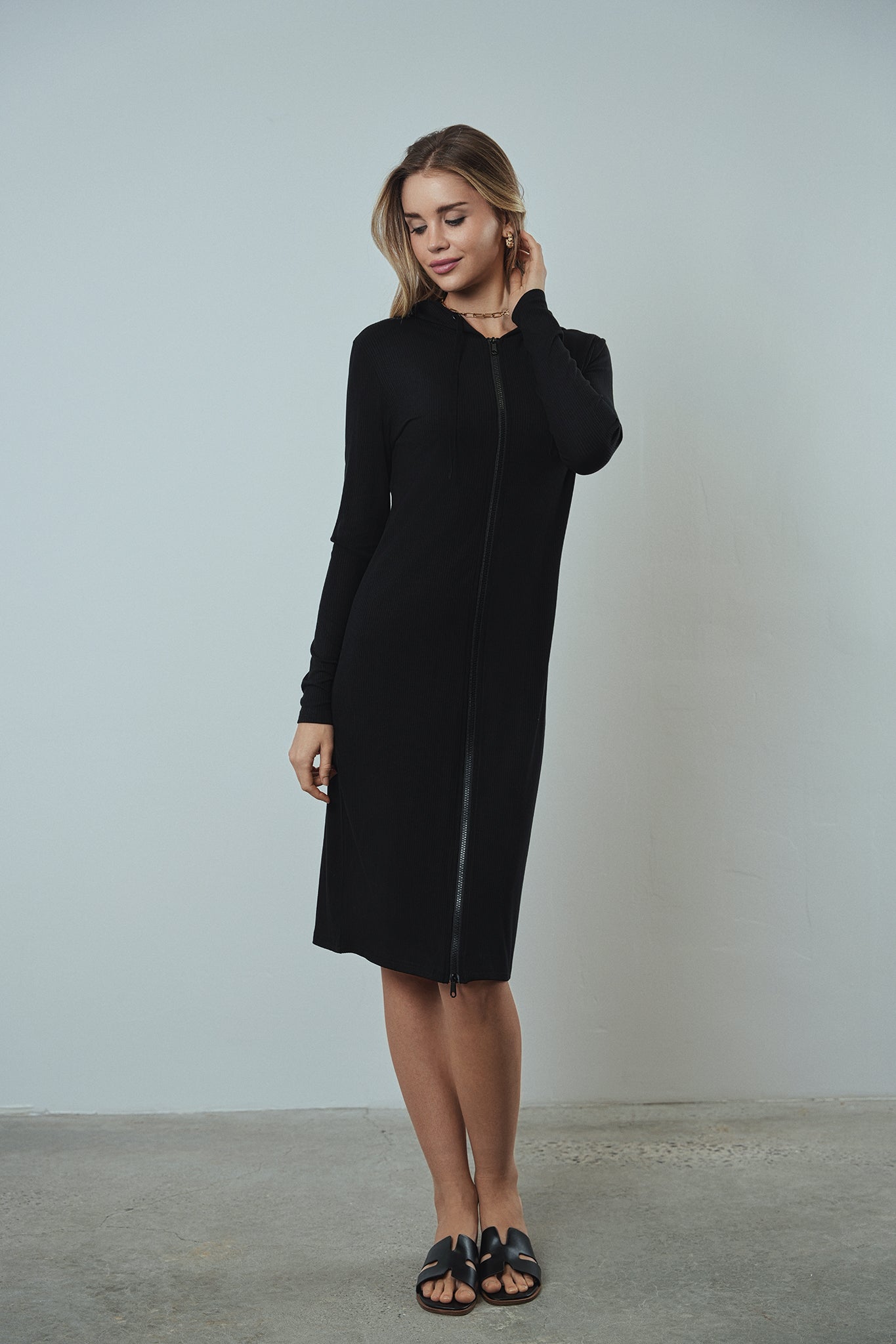 ★OPEN YY_TheOpen Product★ RIB PANELED DRESS (BLACK) Soft Rib Zipper Dress – udelny.com