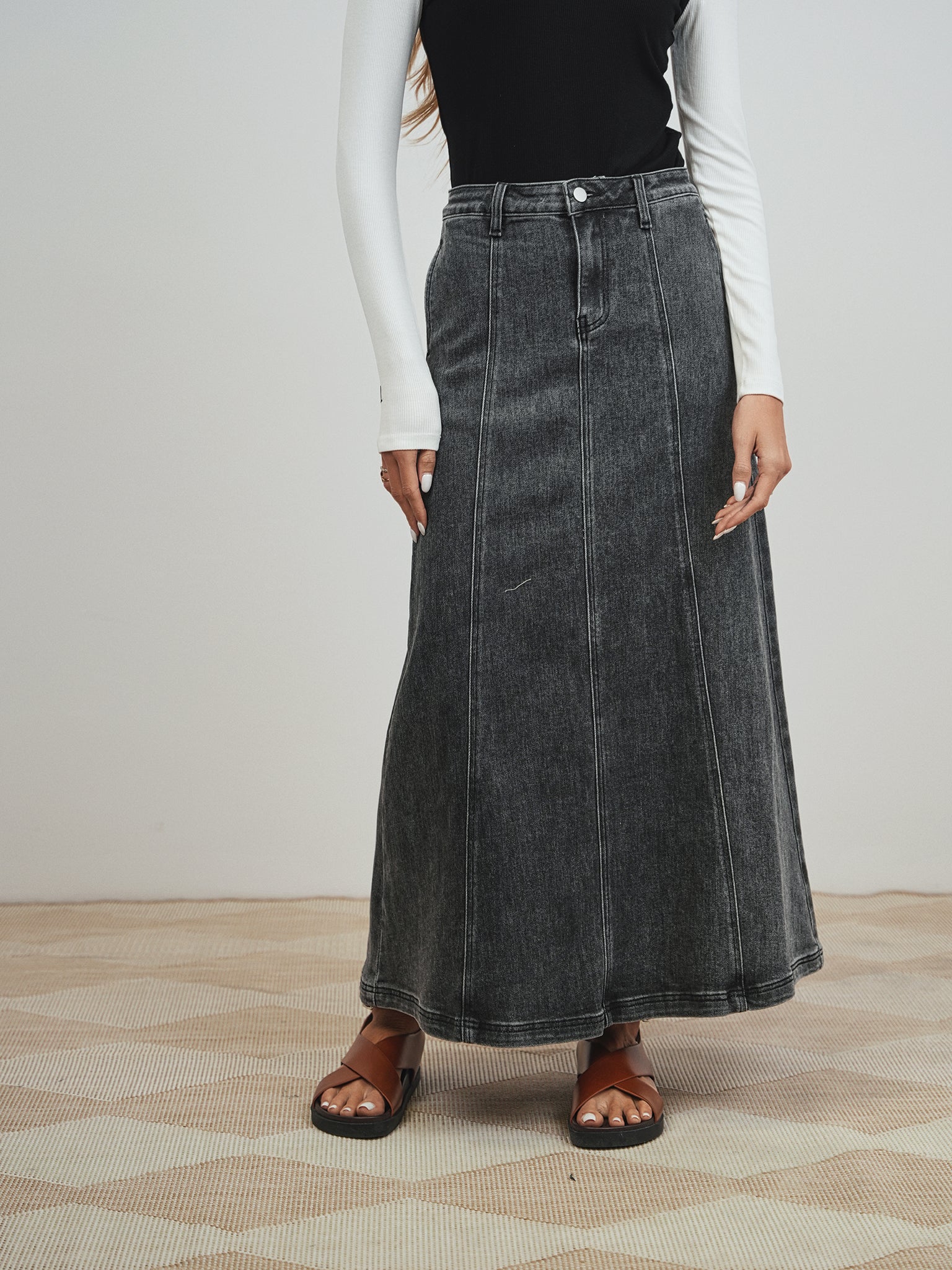 【EEUN】Cynical Denim Skirt SEAMED DENIM MAXI SKIRT | JJill