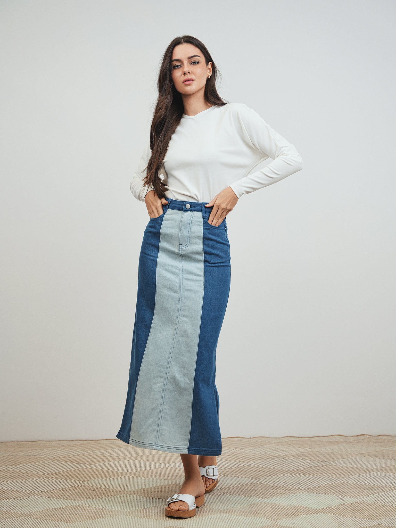 Color Block Denim Skirt – udelny.com