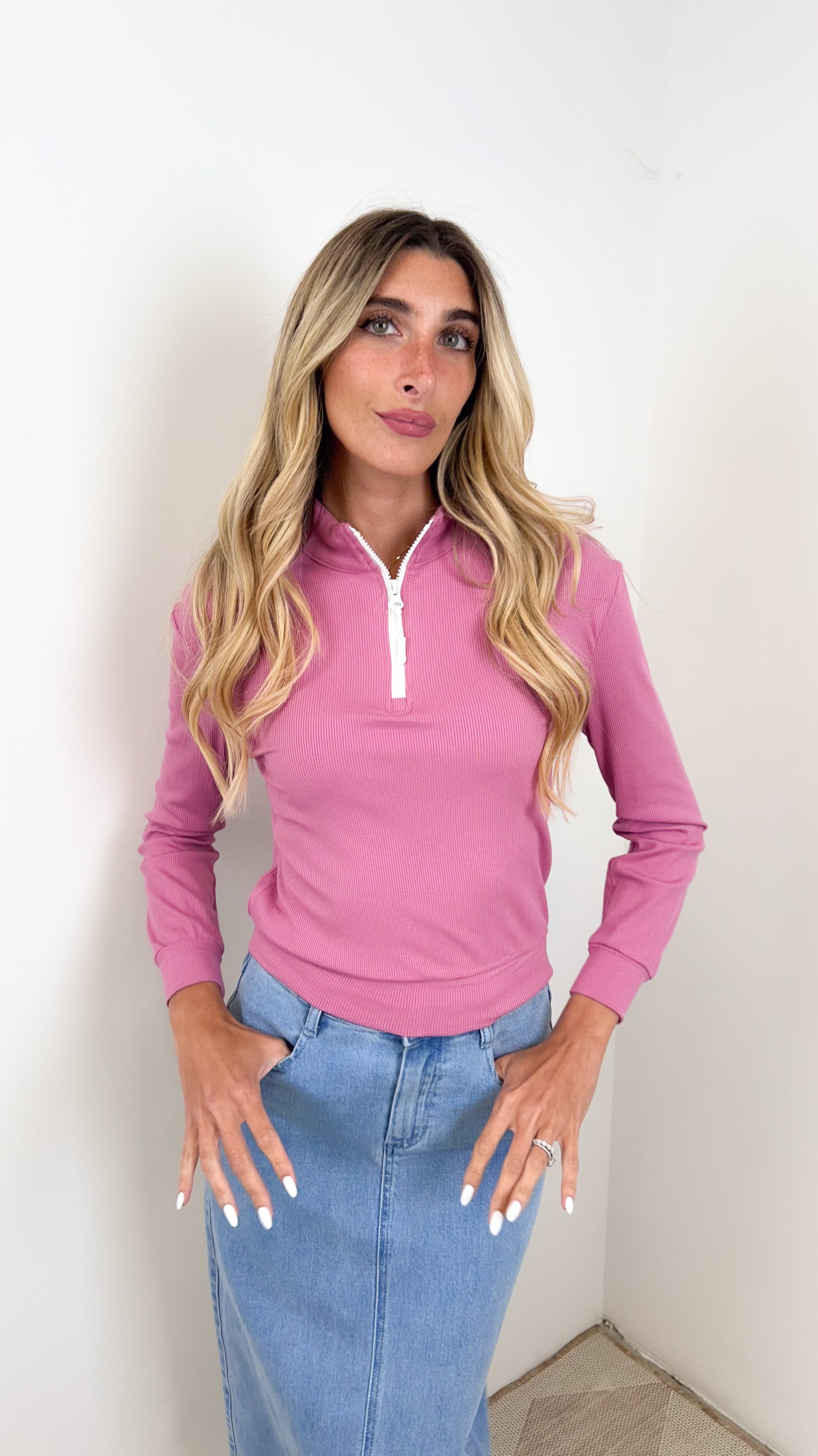 Rib Half Zip Tee