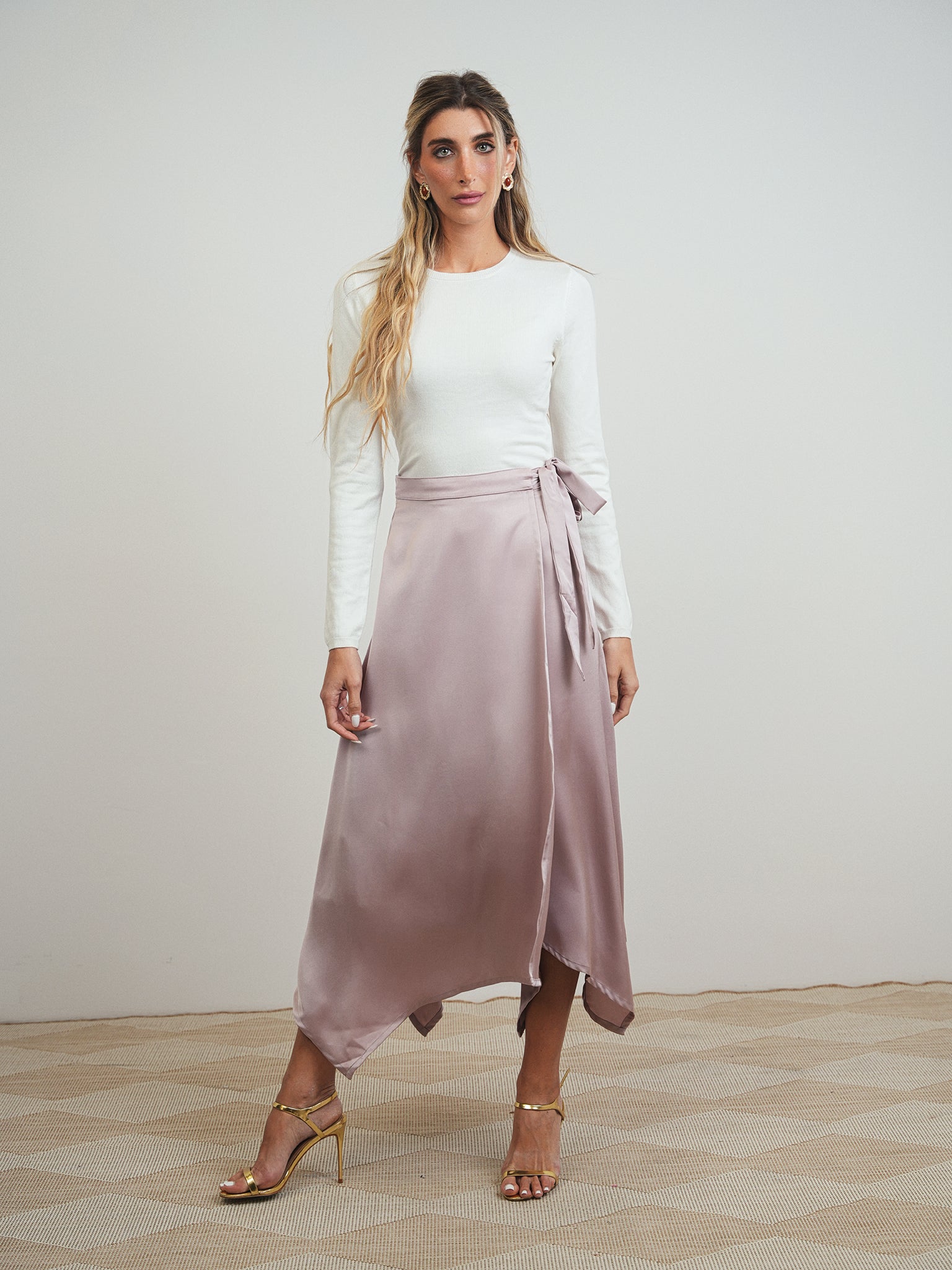 Satin Mock Wrap Skirt