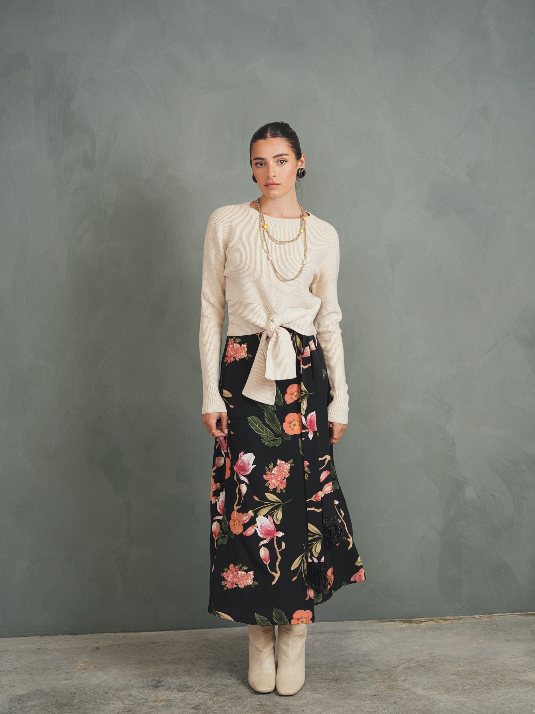 Mock Wrap Print Skirt