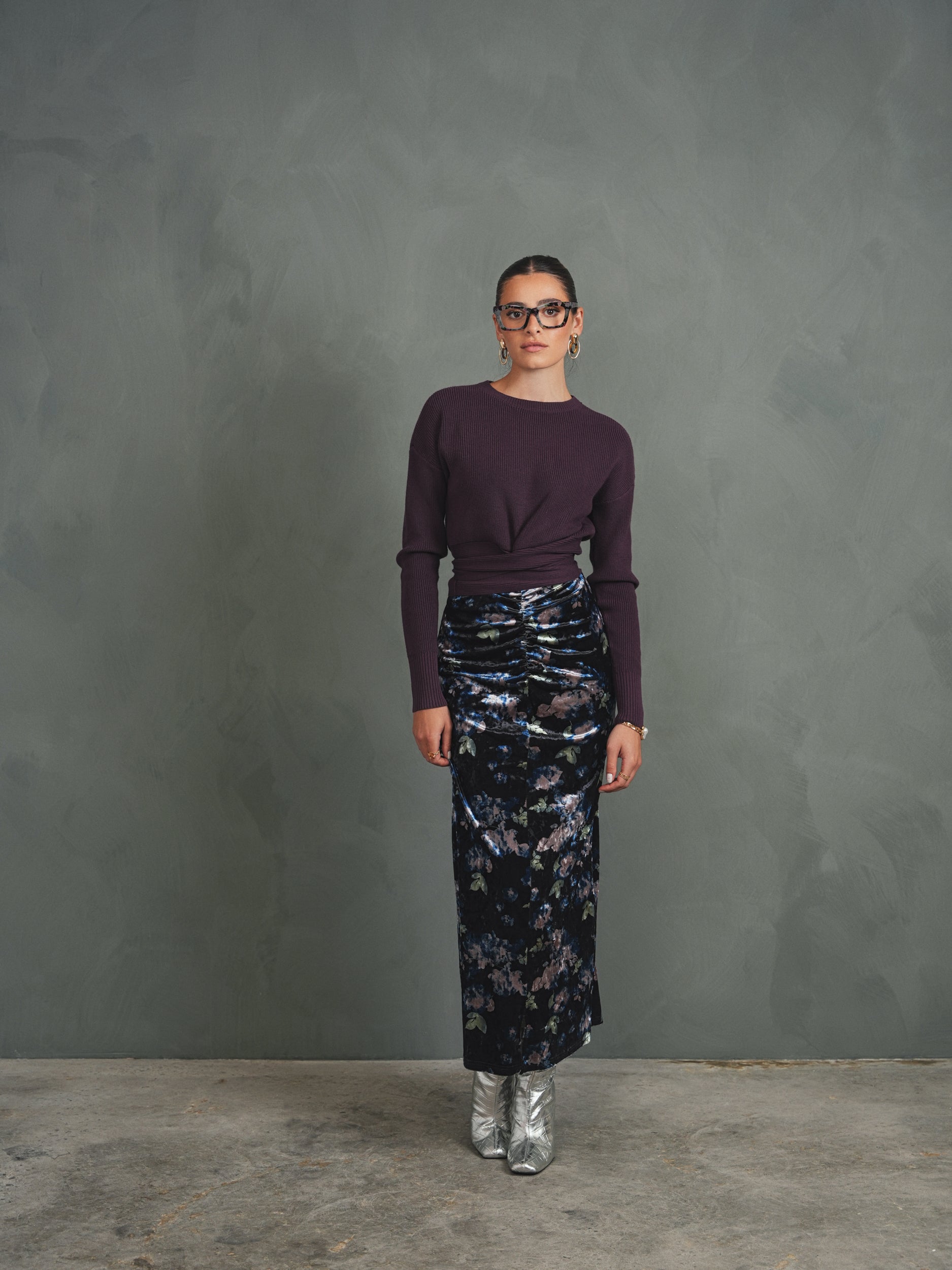 Ruched Velour Skirt – udelny.com