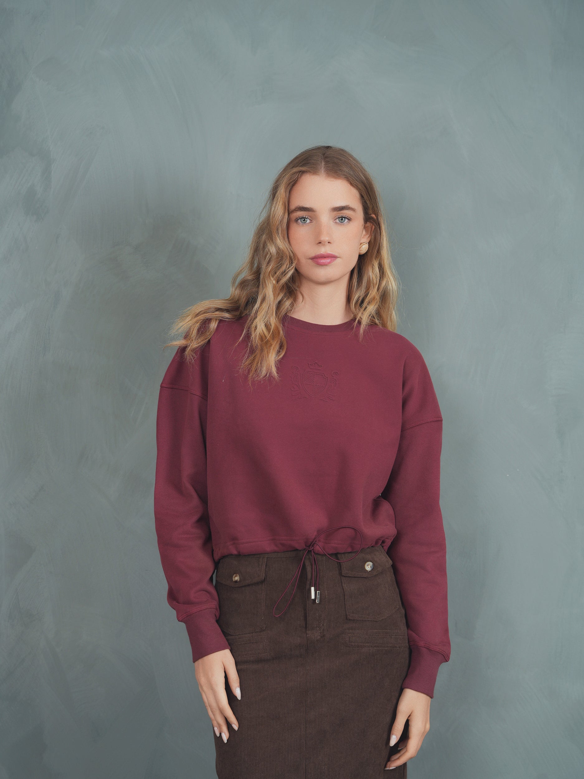 Embossed Drawstring Fleece Sweatshirt